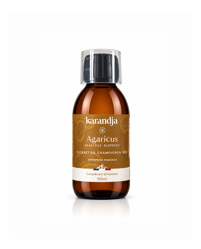 karandja-mycostim-agaricus-150ml-bio-1.jpg Extrait de champignon bio Agaricus 150 ml, flacon en verre ambré – vue 2
