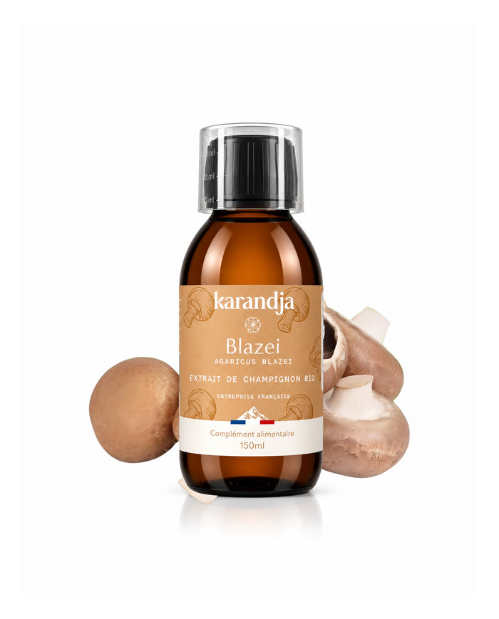 karandja-mycostim-blazei-150ml-bio.jpg Extrait de champignon bio Blazei 150 ml, flacon en verre ambré