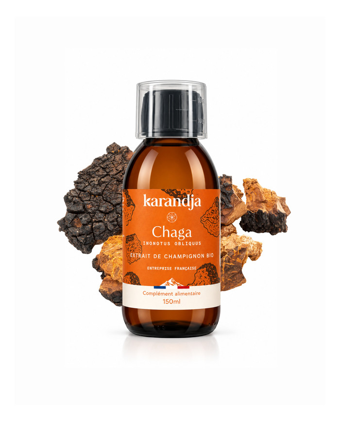 karandja-mycostim-chaga-150ml-bio.jpg Extrait de champignon bio Chaga 150 ml, flacon en verre ambré