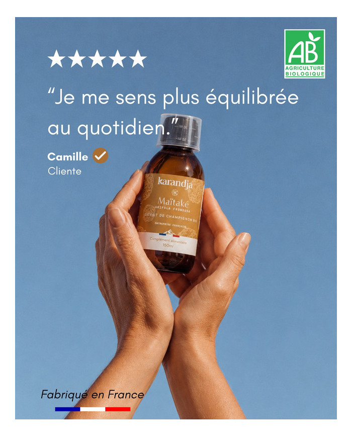 karandja-mycostim-maitake-150ml-bio-2.jpg Extrait de champignon bio Maïtaké 150 ml, flacon en verre ambré – vue 3